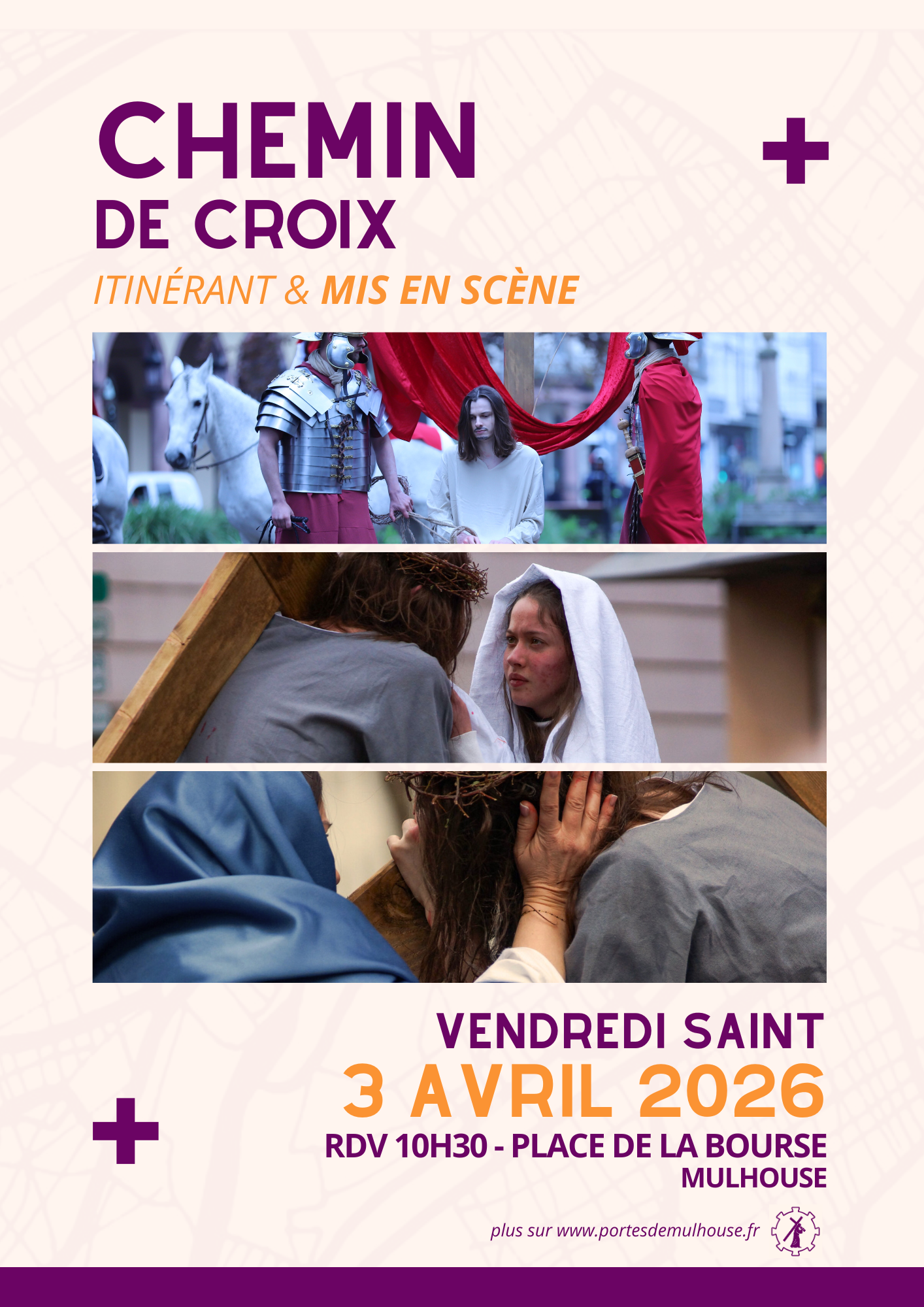 Affiche officielle - chemin de croix itinérant et mis en scène - Vendredi Saint 3 avril 2026.